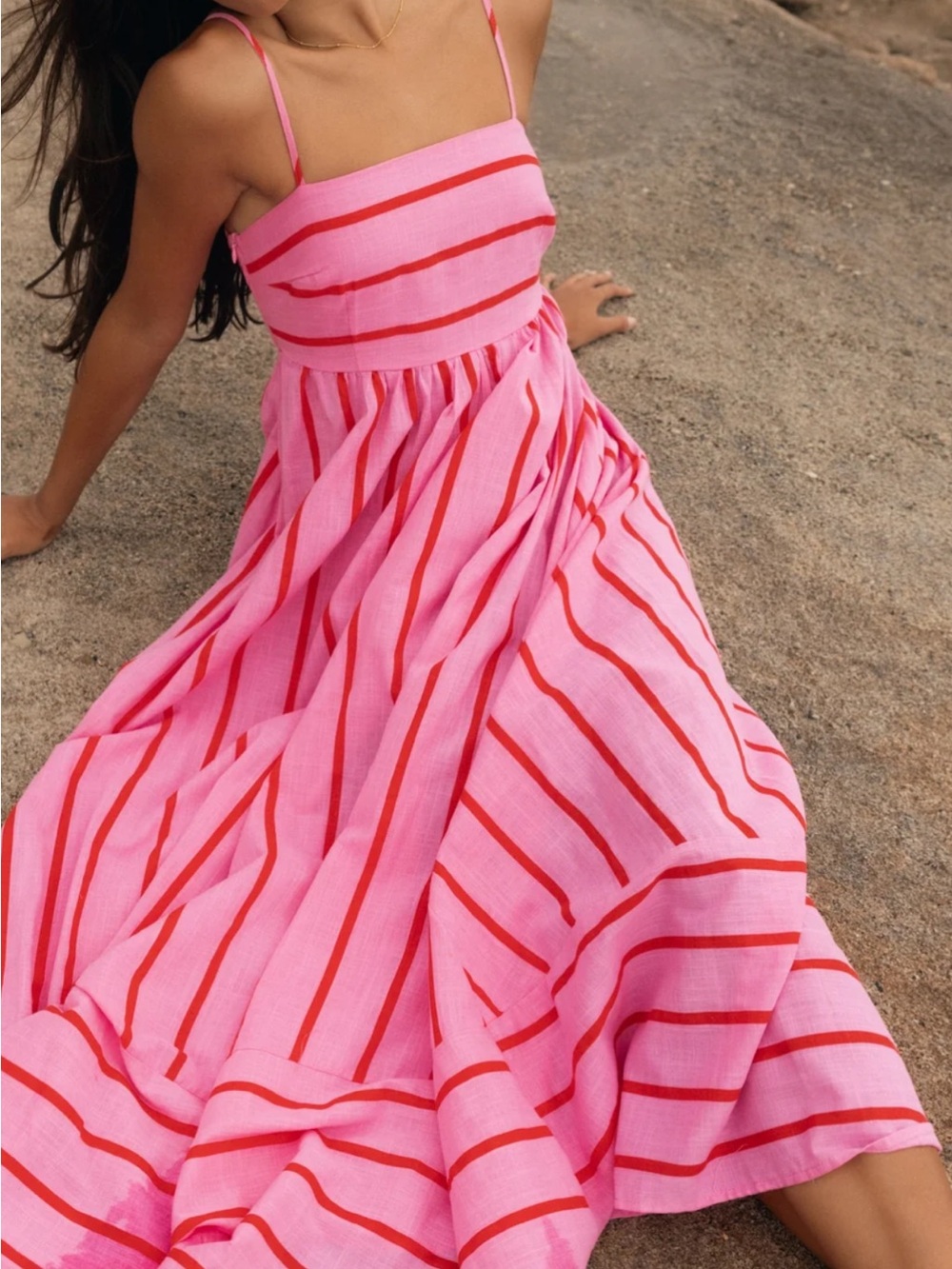 Petal and Pup Pixie smocked Striped Spaghetti Strap Maxi Dress Cutout Back